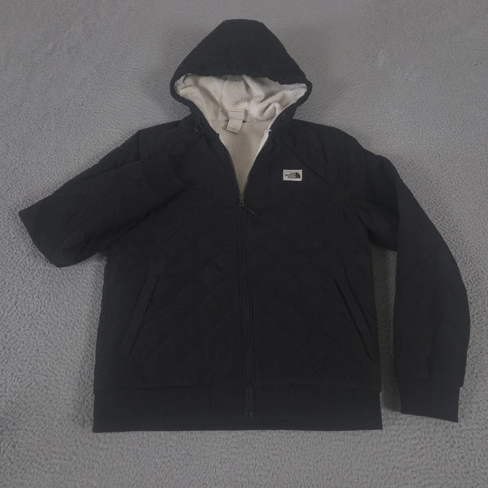 The North Face Jacket Mens Medium Black Cuchillo Insulated Quilted Sherpa Hoodie